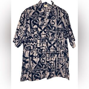 Go Barefoot Navy and White Patterned Hawaiian button Shirt xl